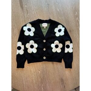 Cotton Wreath Black And White Floral Sweater Flower Cardigan